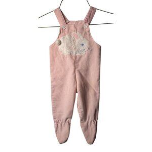 Vintage Buster Brown Baby Girl 3-6M Corduroy Overall Jumpsuit Fuzzy Bunny Rabbit